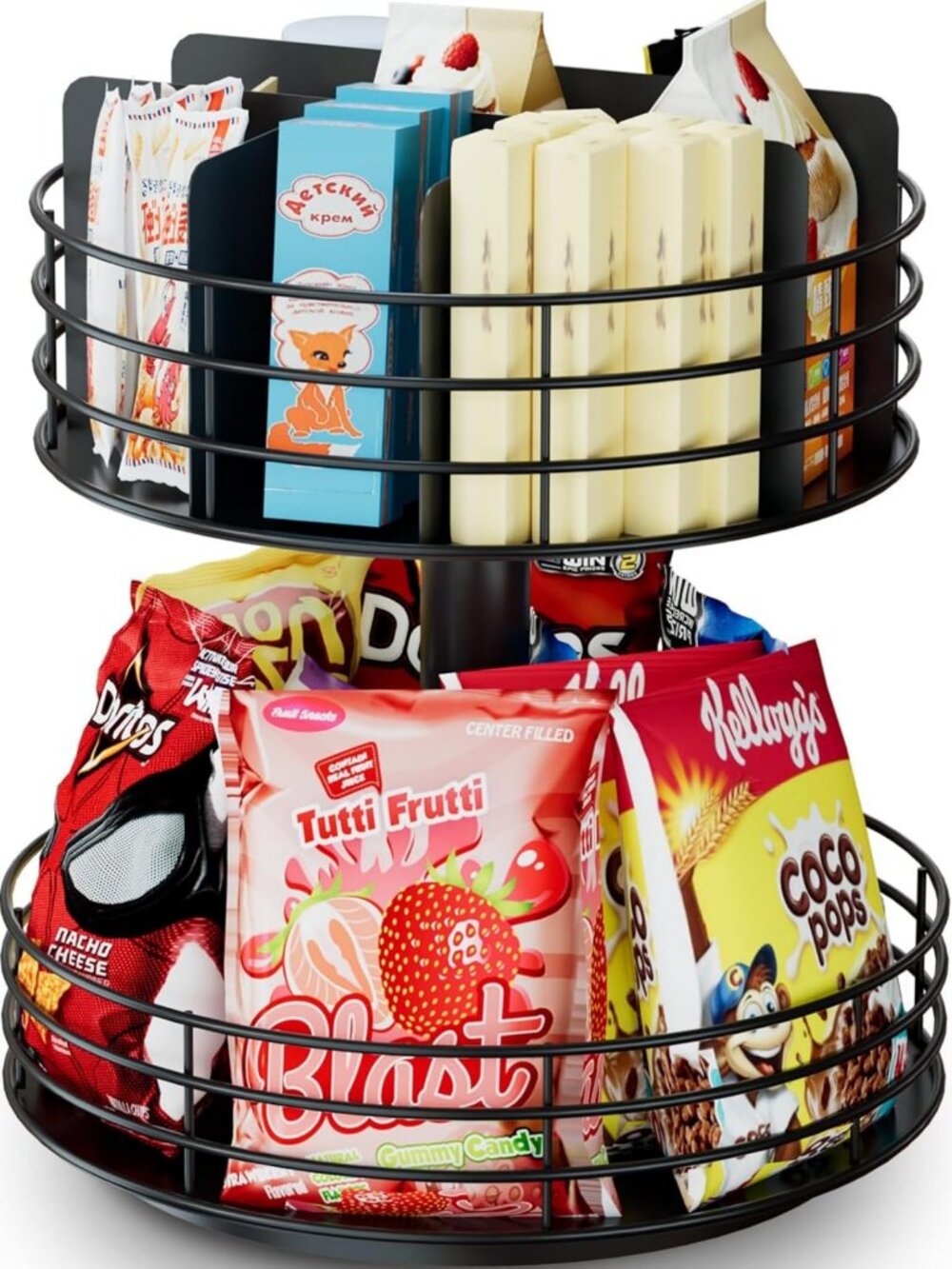 Versatile 2-Tier Snack Organizer - Lazy Susan Storage for Home, Office